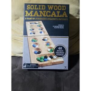 Solid Wood Mancala Board Game Cardinal Folding Board With Multicolor 48 Stones